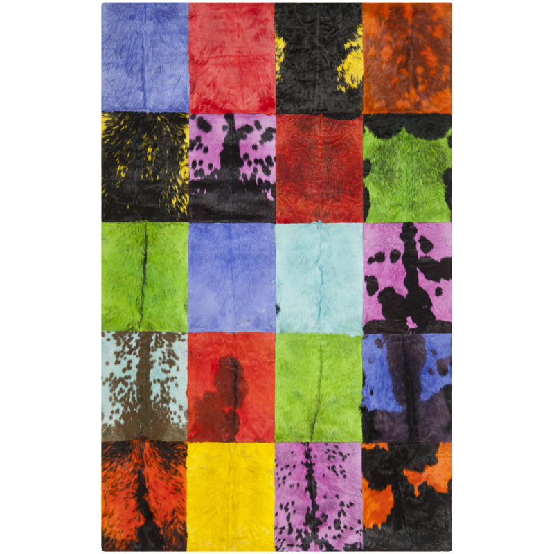 Merwin Geometric Leather Hand Woven Area Rug, Rectangle 122 x 183 cm