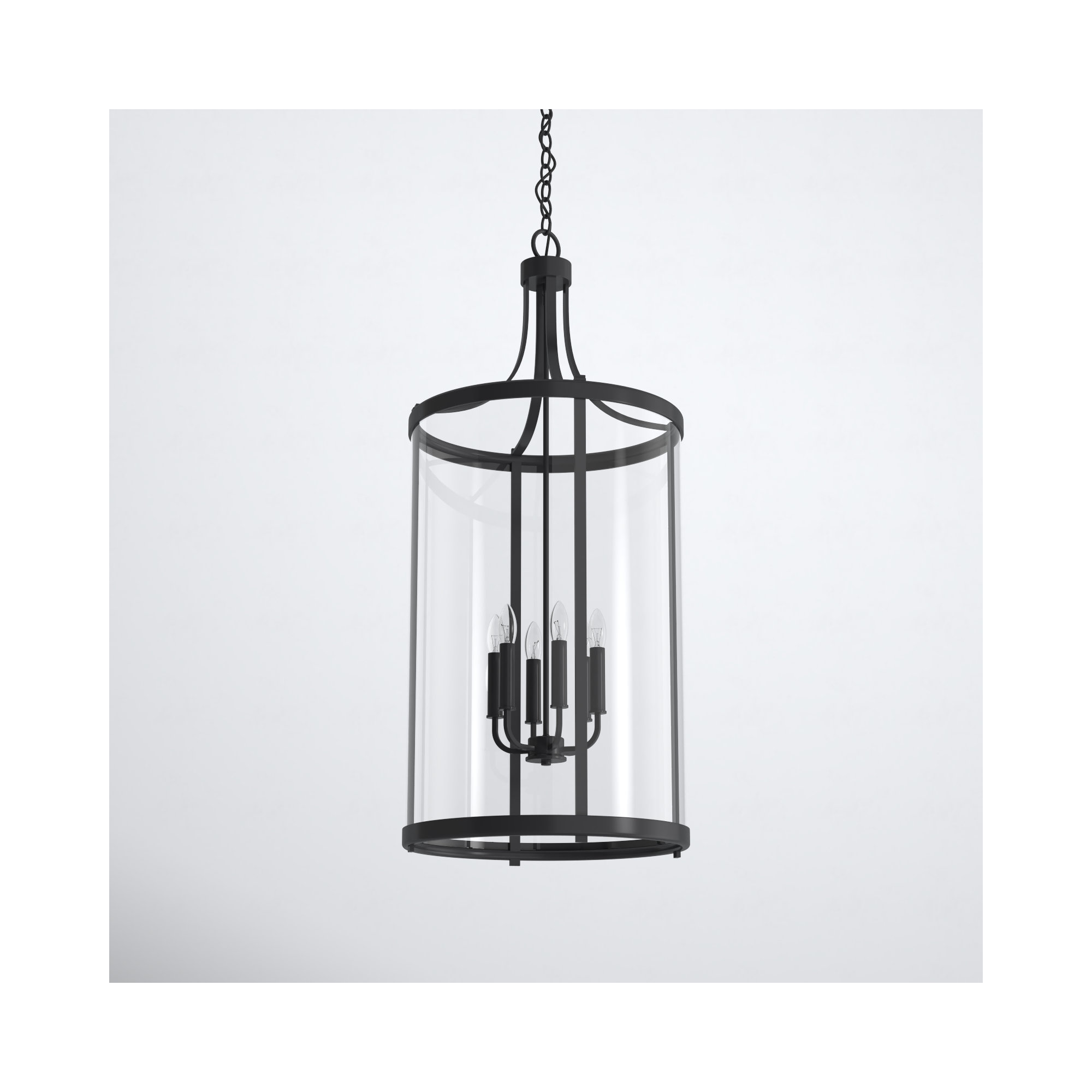 Wayland Dimmable Lantern Chandelier, 34" H x 16" W x 16" D, 6 Lights, Black