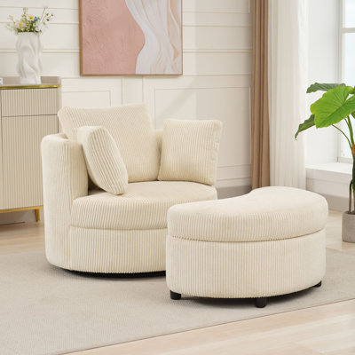 Upholstered Swivel Barrel Chair with Ottoman
