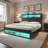 Sherell Bed Frame with Bookcase Storage Headboard and Footboard, LED Lights, Charging Station-409051021-409050994