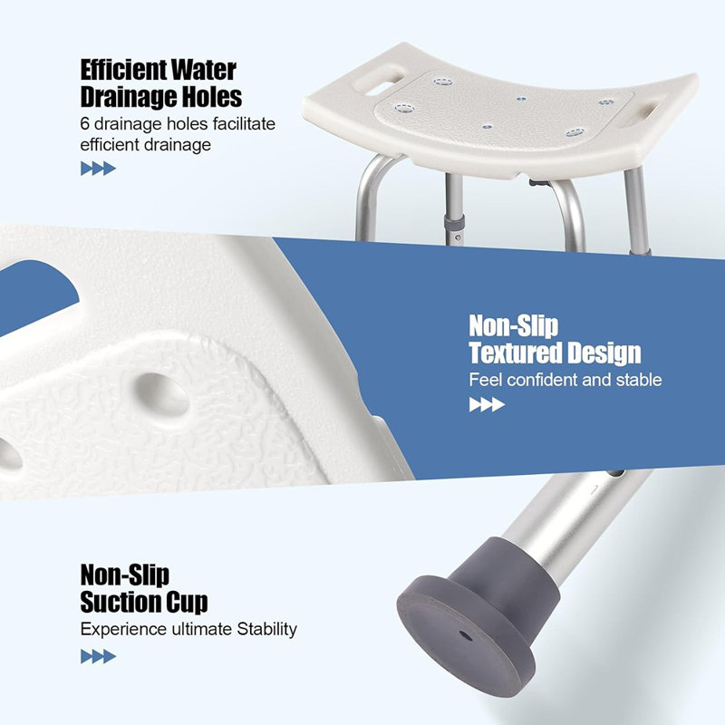 Chaise de douche classique pour douche intérieure, certifiée 300 lb, non-Sl ...