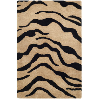 Nonia Animal Print Handmade Tufted Wool Gold/Black Area Rug