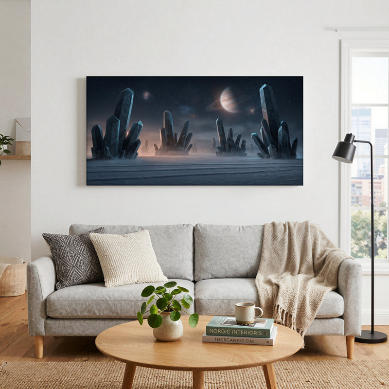 Ensemble de 1 tableau sur toile représentant un paysage de cristal, L 58 po x H 28 po, Toile tendue