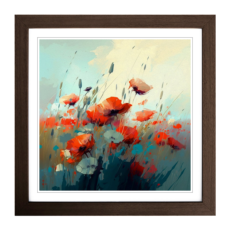 Poppy Field Gestural - Framed Print, Walnut