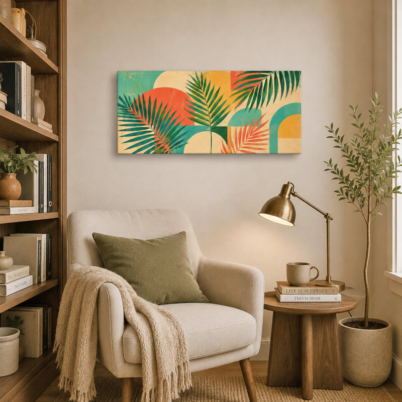 Art mural rétro sur toile, palmier tropical, 20"H x 40"W x 1.5"D
