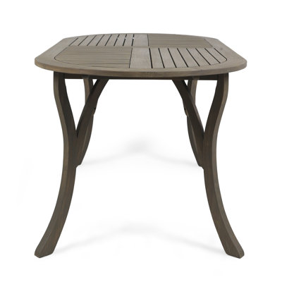 70" Oval Acacia Wood Outdoor Dining Table in Grey Finish