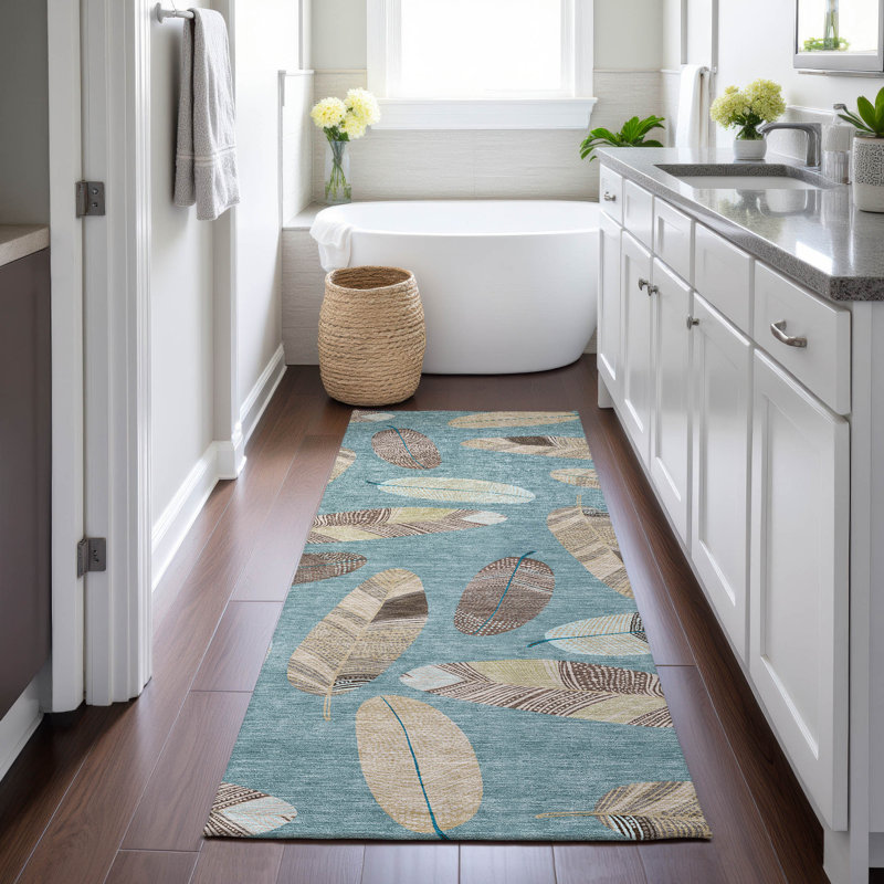 Machine Washable Indoor/Outdoor Chantille ACN2649 Botanical Rug, 2'3" x 7'6" Runner, Teal
