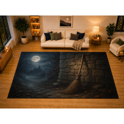 Tapis «Ultra Light» de 6 pi 7 po x 9 pi 10 po pour château de pleine lune de style sorcière pour chambre de salon, envers antidérapant doux à poils courts, décoration gothique d'Halloween brun noir