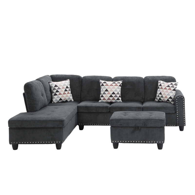 3 - Piece Upholstered Sectional, Dark Gray Corduroy