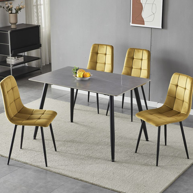 Fulshear 4 - Person Dining Set, 89"H x 128"L x 8"W, Armani Grey, Yellow/Black