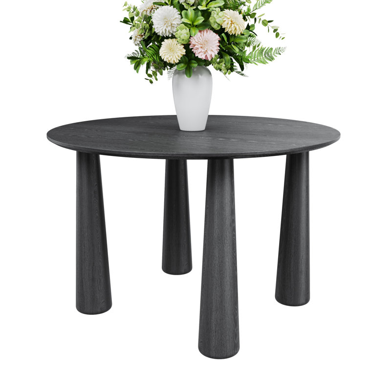 Arline 45" Round Solid Wood Dining Table, Black