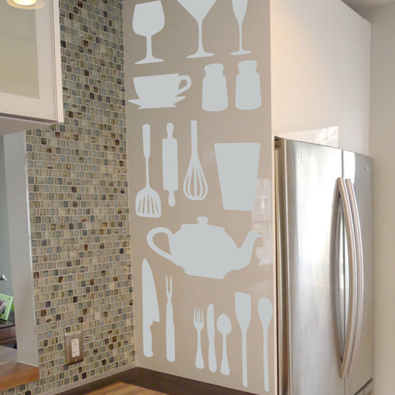 Décalcomanie murale de cuisine, Gris clair, H 51 po x l 40 po x P 0,01 po