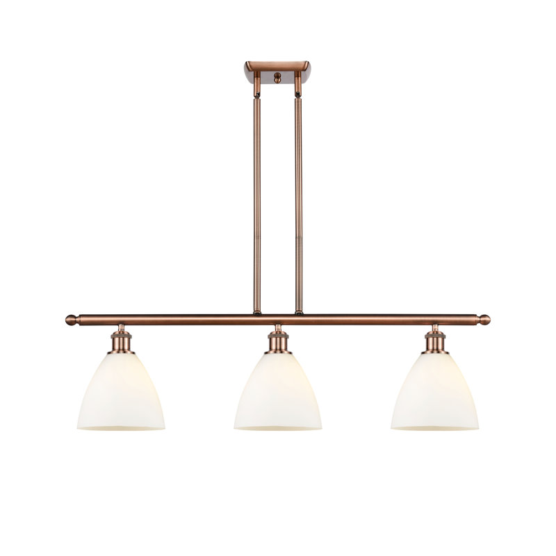 Amnah 3 - Light Kitchen Island Pendant, Matte White, 43.75" H x 36" W x 7.5" D, Antique Copper