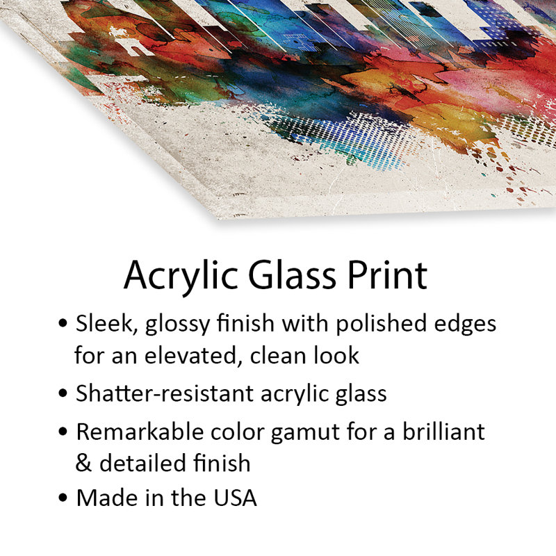 Houston, impression abstraite sur verre acrylique, H 16 po x l 24 po x P 0,25 po