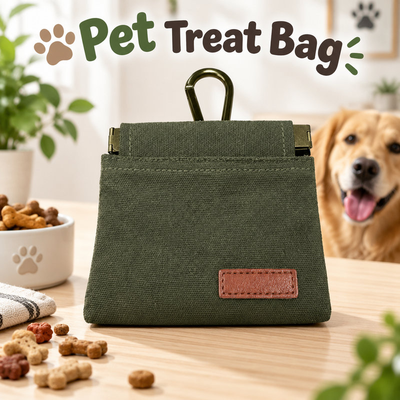 Wax‑Coated Waterproof Canvas Dog Treat Pouch, Clip‑on Waist Pet Snack Storage Bag, Quick‑Snap Closure Feeding Pouch for Outdoor Dog Walking & Training