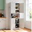 Armoire de rangement de 72 po de hauteur en acier blanc avec grand comptoir, tablettes et crochets réglables, armoire de style moderne robuste