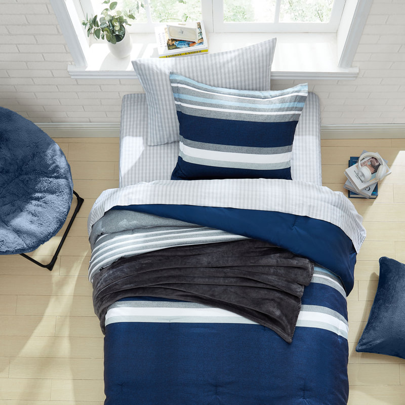 Nautica Heathered Block Reversible Grey Comforter Set, Queen