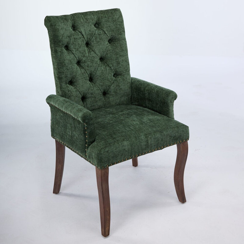 Chaise de salle à manger rembourrée en chenille olive vert