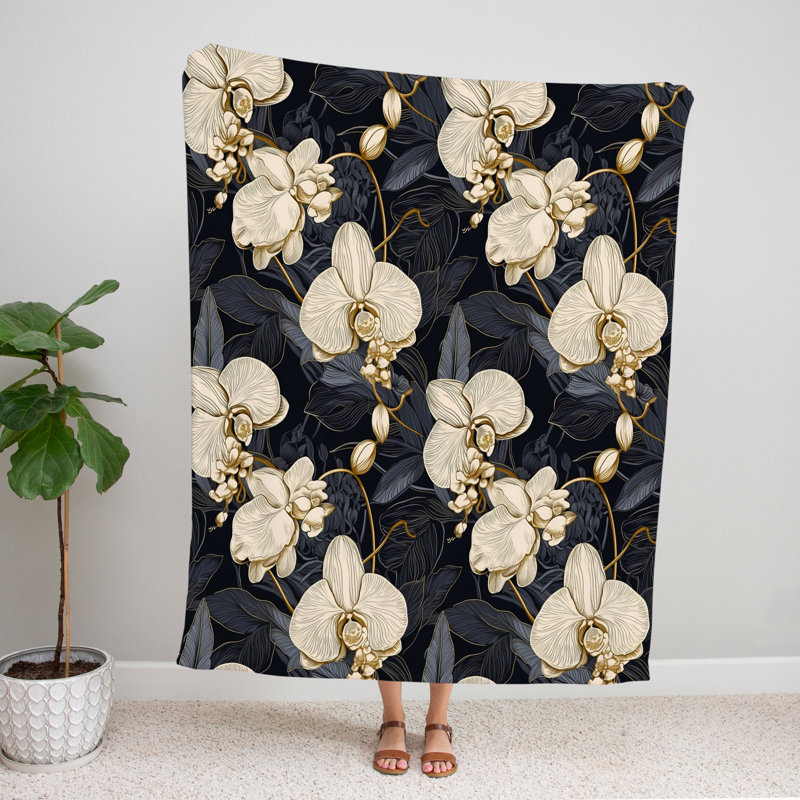 Throw Blanket, 68" W x 80" L, Floral/Abstract, Gray/Beige