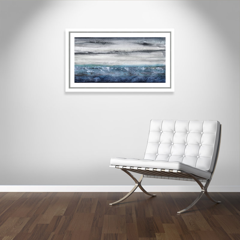 Paysage marin IV - peinture encadrée, Cadre blanc mat, H 47,75 po x l 27,75 po x P 1,13 po