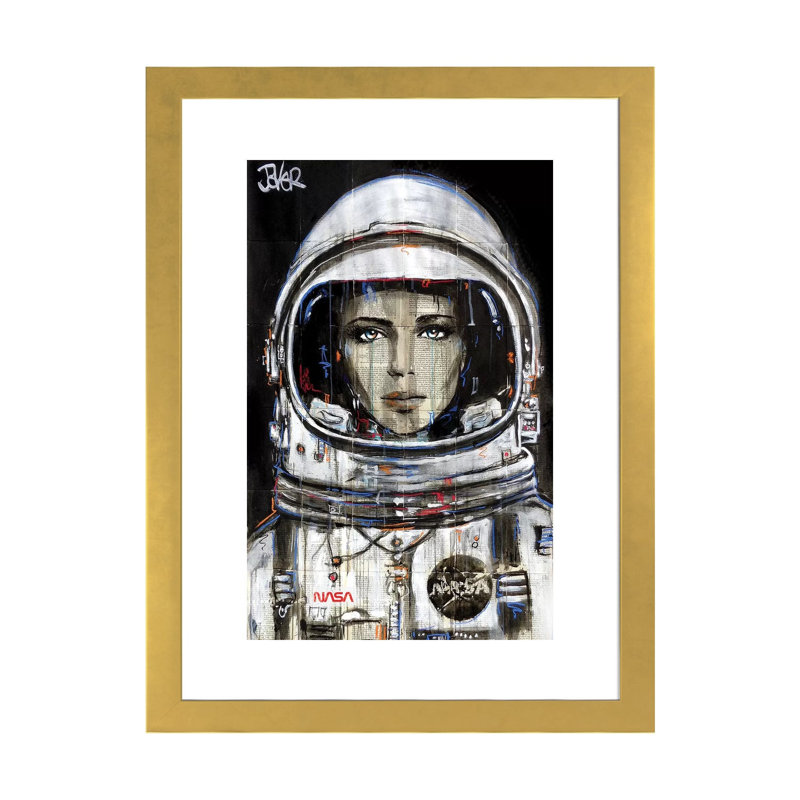 Impression d’art graphique cosmos de Loui, H 24 po x l 16 po x P 1 po, Papier encadré doré, Blanc