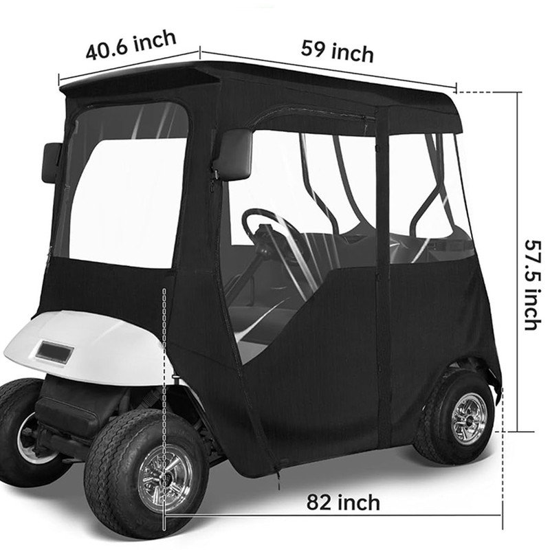 Golf Cart Enclosure 2 Passenger with 2 Door Zippers, Security Side Mirror Openings, Waterproof, Black