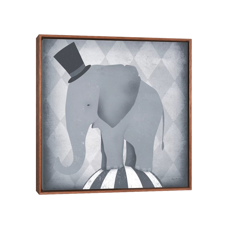 «Circus Elephant» par Ryan Fowler - impression d'art graphique, H 26 po x l 26 po x P 1,5 po, Toile avec cadre brun