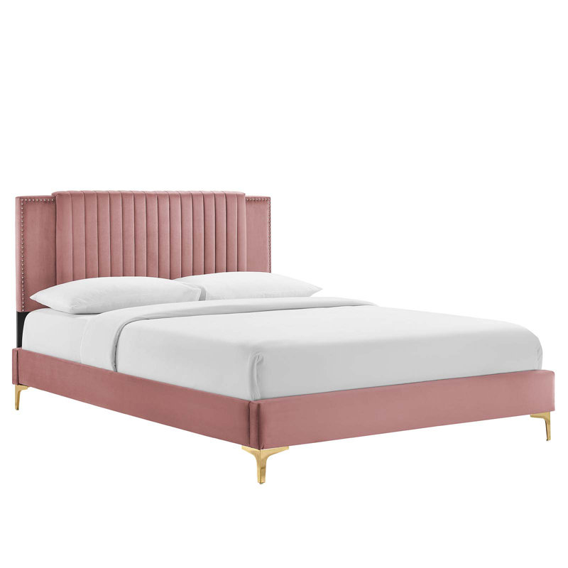 Modway Zahra Channel Tufted Performance Velvet Platform Bed, Queen, Dusty Rose