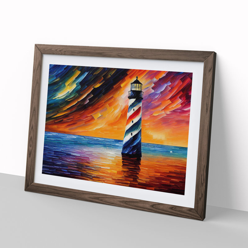Colourful Lighthouse Vol.1 1 Piece Single Picture Frame Painting, 46cm H x 64cm W x 2cm D, Walnut Framed