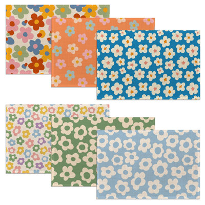 Ensemble de napperons rétro de 6 pièces, napperons en lin imperméable résistant aux taches