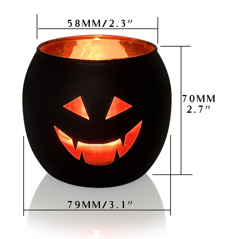 Halloween Table Centerpiece Candle Holder Set of 12 - Premium Glass, Electroplating & Laser Engraving, Tealight/LED Compatible Halloween Decor