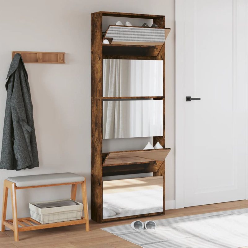 4 Pair Flip Down Shoe Storage, Smoked Oak