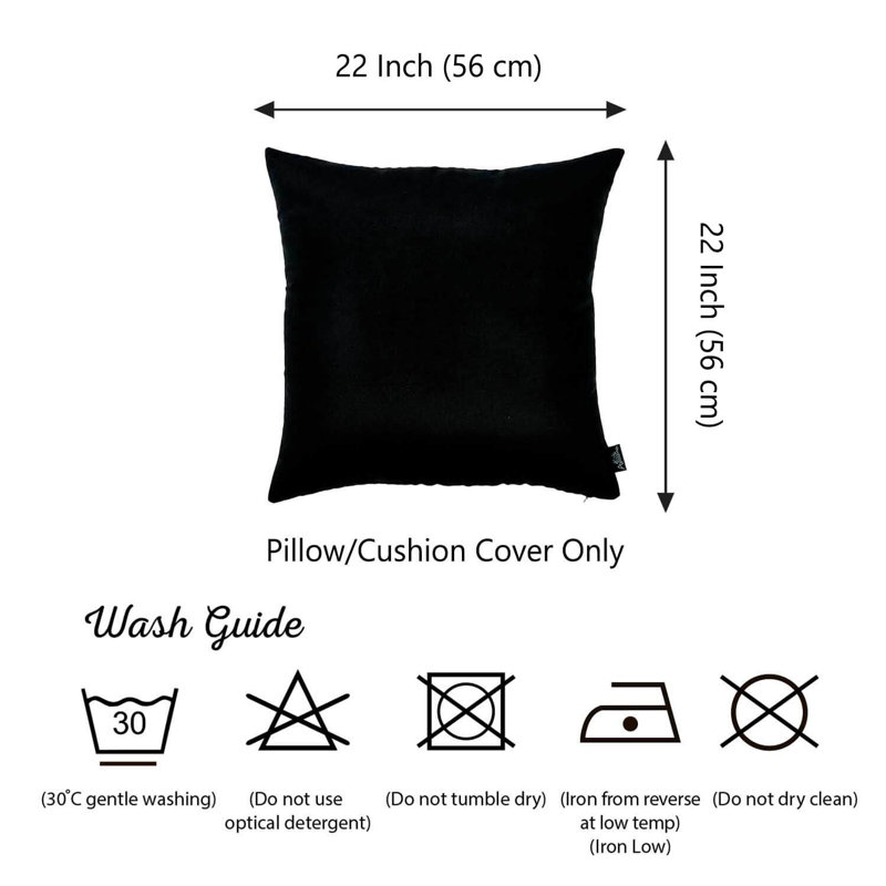 Black Polyester 22" x 22" Square Pillow Covers Set of 4