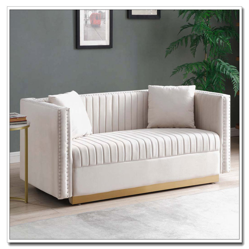 Causeuse en velours capitonné Contemporary, Beige