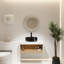 Meuble-lavabo flottant avec lavabo vasque noir veiné blanc et tablette ouverte-129390579
