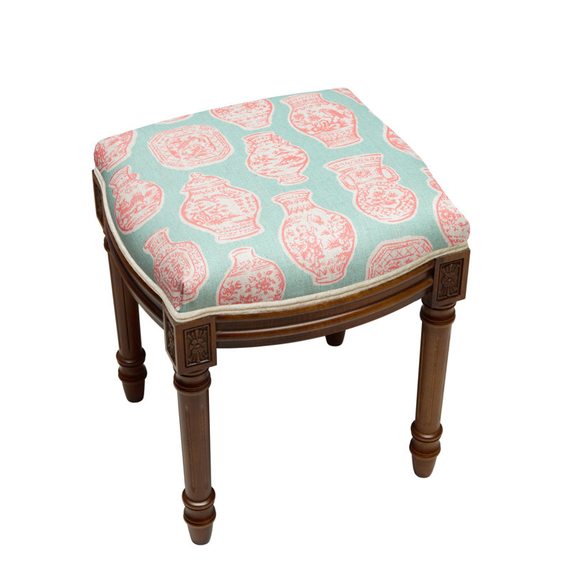 Tabouret de coiffeuse en lin bleu et jaune Jinger Jars, Noyers, Rose / Aqua