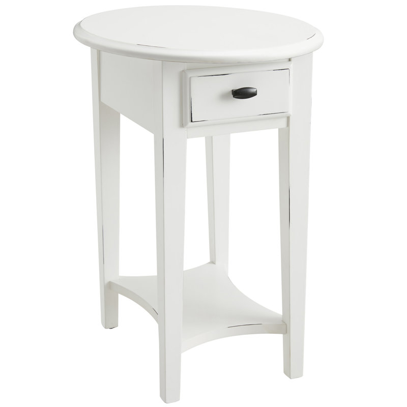 Oval Solid Wood Side Table, White