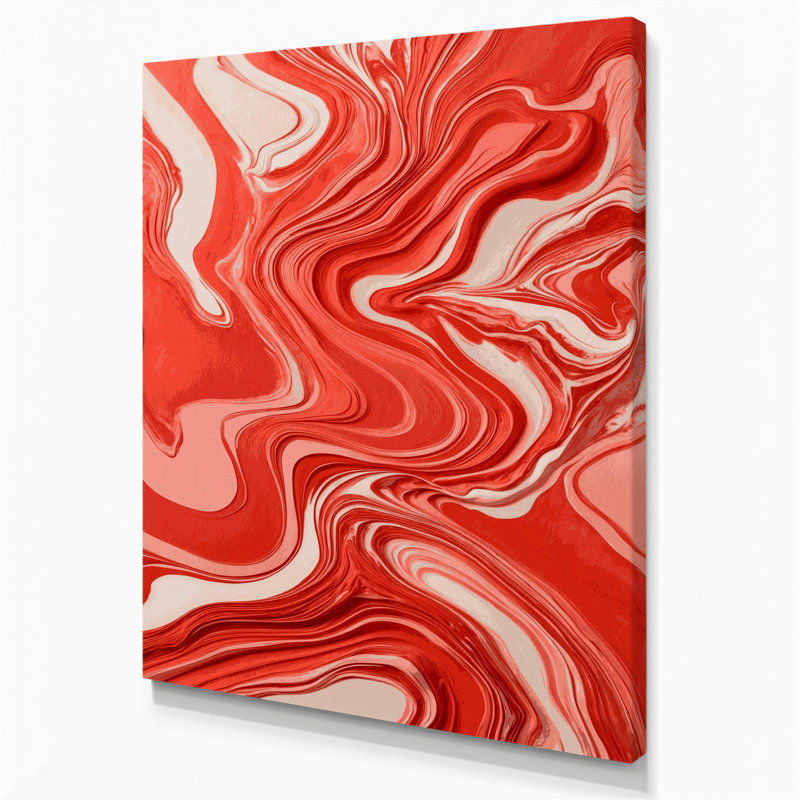 Abstrait art fluide sur toile rouge 64, H 36 po x l 24 po