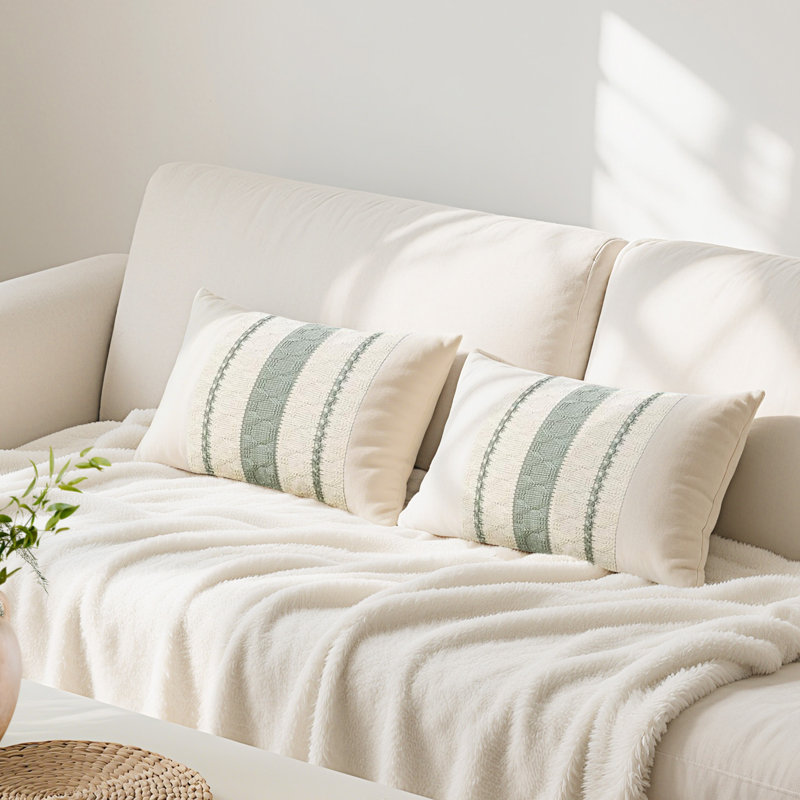 Barossa Design Boho Geometric Cotton Blend Throw Pillow Cover, Sage Green, Rectangle 12"H x 20"W