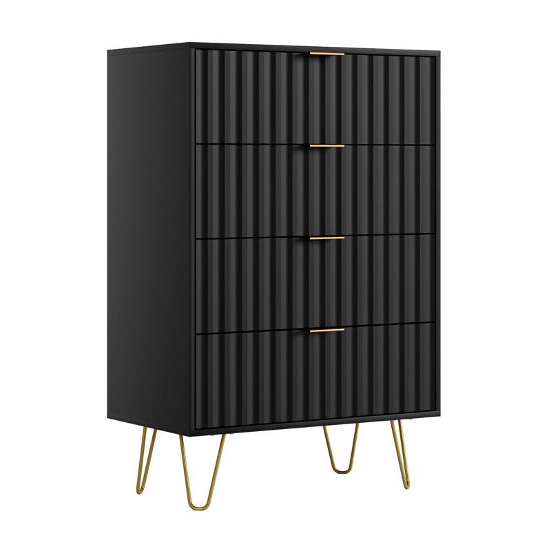 Armoire en bois 4 tiroirs, Noir, noir, noir, noir