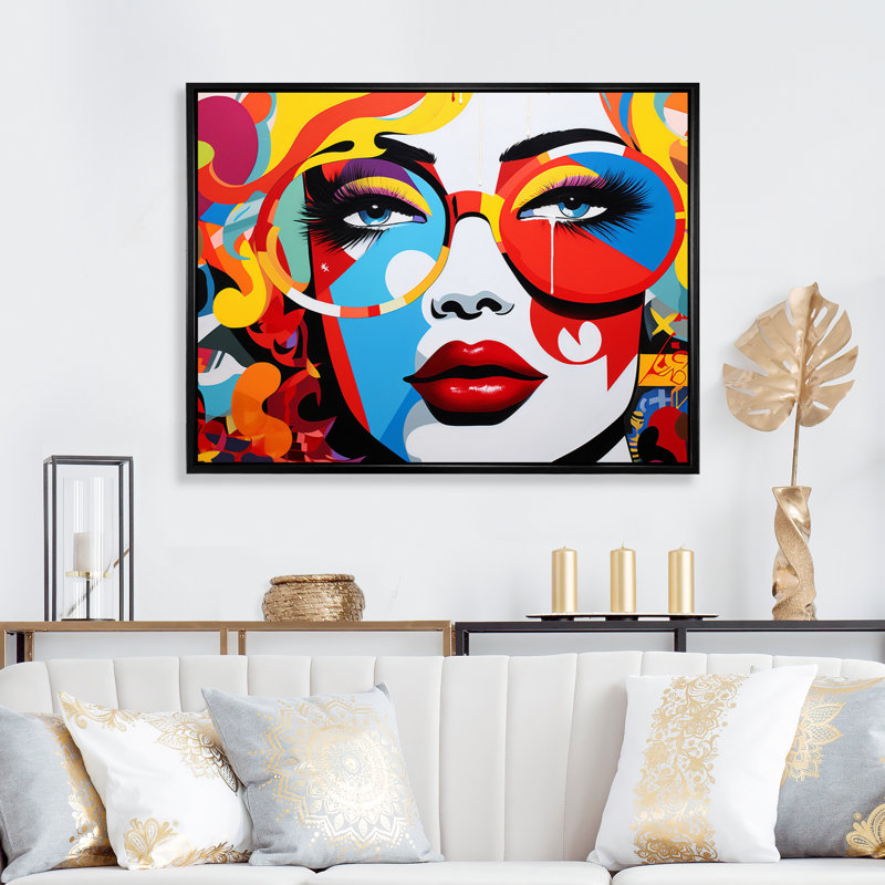 Pop Art Iconographie Portrait III - reproduction d'art moderne sur toile, H 24 po x l 32 po x P 1 po, Cadre flottant noir