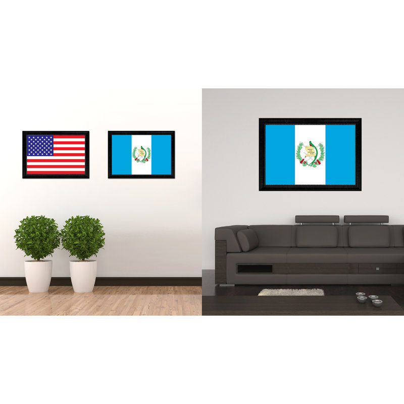 Impression sur toile, "guatemala country flag", H 21 po x l 30 po x P 1 po, Encadrement noir