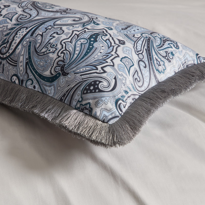 Ted Baker Paisley Fringe Printed Velvet 12x20 Decorative Pillow, Blue