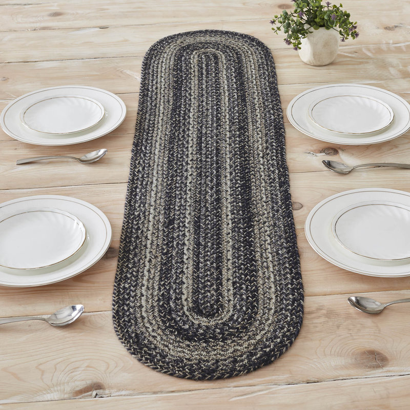  Round Geometric Jute Table Runner, 48" L x 12" W