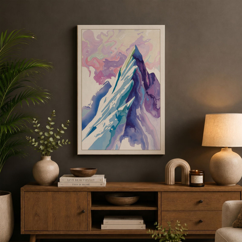 Mountain in Mist Minimalist - Wrapped Canvas, 18x12 - 45.7 x 30.5 cm, Terracotta Border