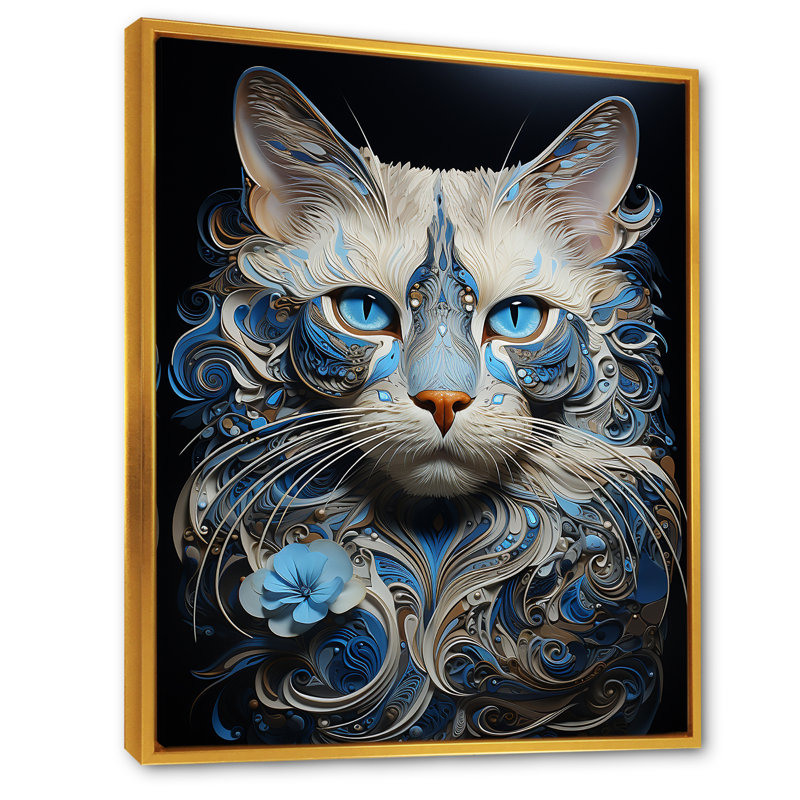 Chat siamois sérénade - impressions sur toile, H 32 po x l 16 po x P 1 po, Cadre flottant doré