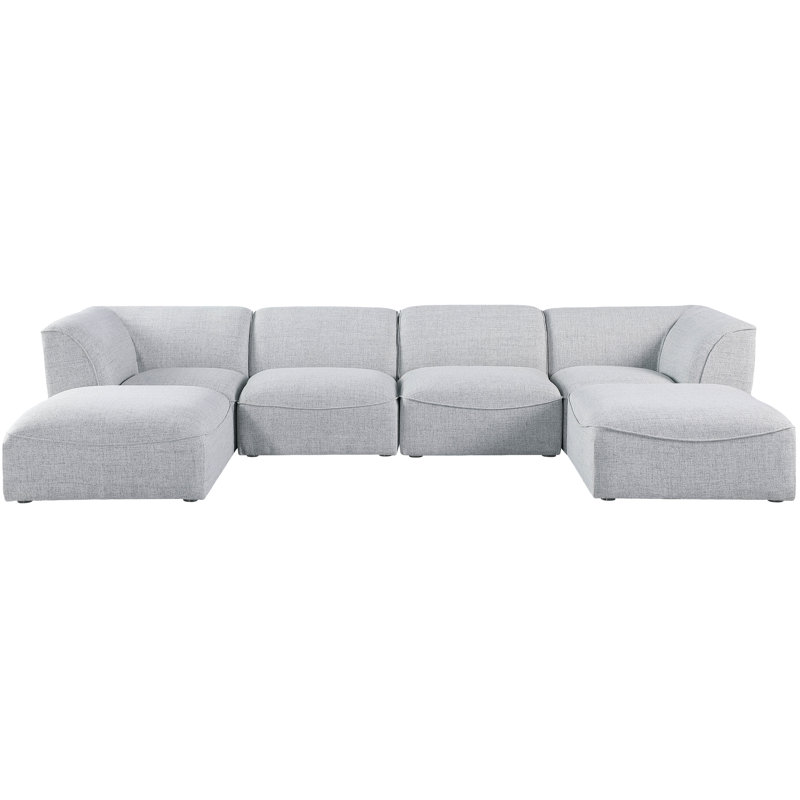 Callister Upholstered L-Shaped Sectional with Ottoman Reversible, Grey Linen Textured Fabric