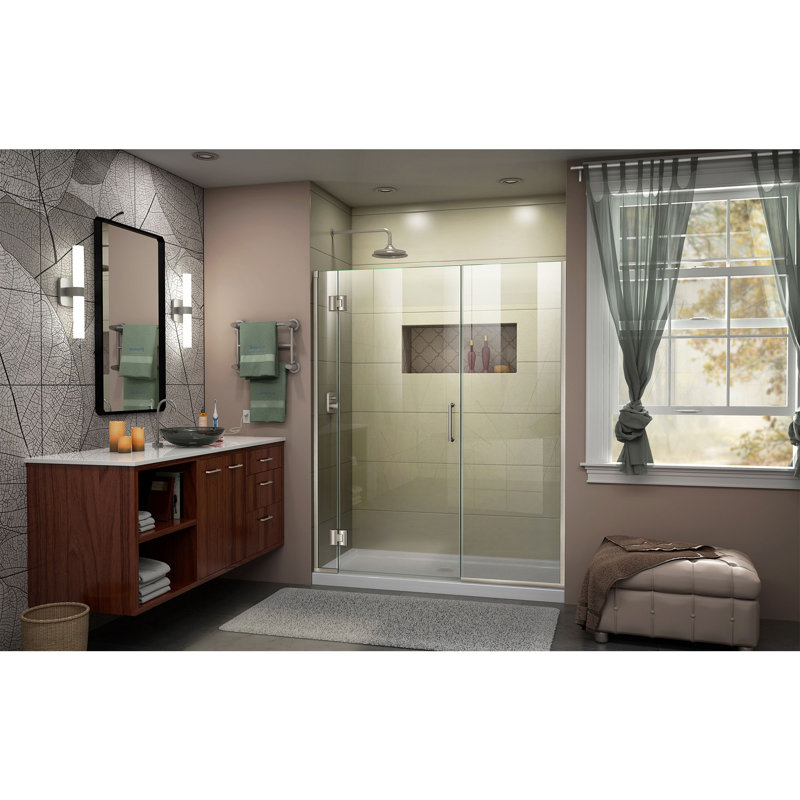 DreamLine Unidoor-X 46 - l 46,5 po x H 72 po sans cadre porte de douche à charnière en nickel brossé, Réversible, 46.5"