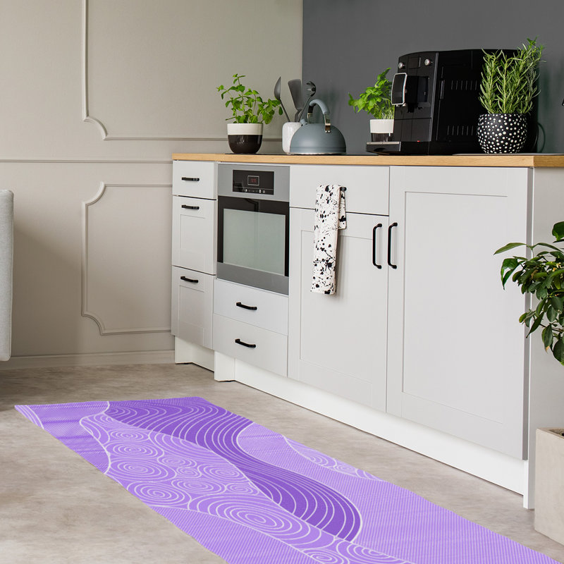 Tapis mauve à la main vagues, Tapis de couloir 2 pi 6 po x 8 pi