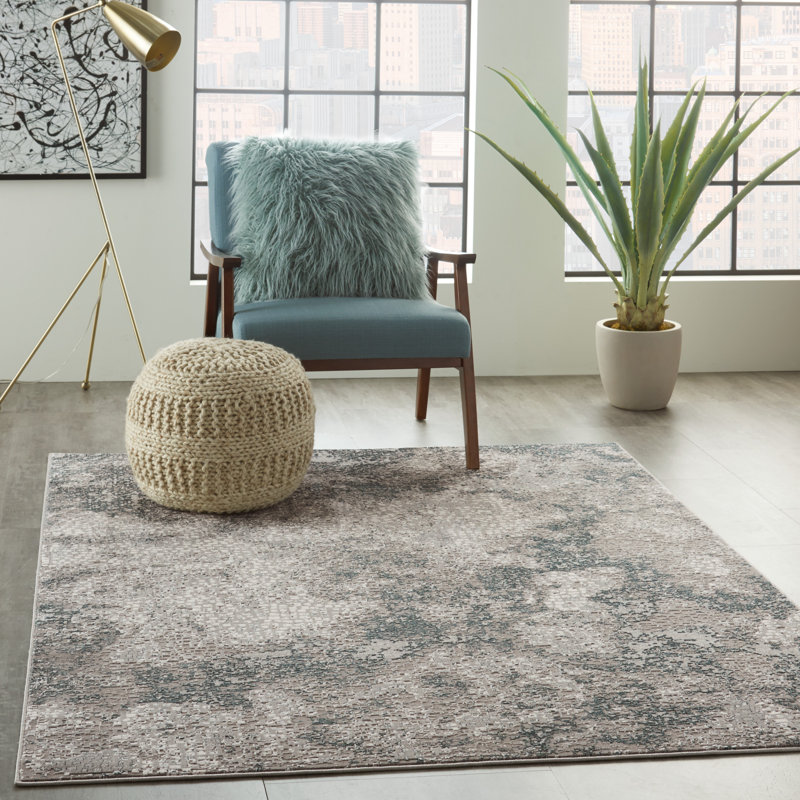 Uptown Abstract Area Rug in Gray/Ivory/Blue, Runner 2'2" x 7'6"